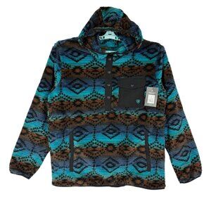Ariat Men's Pullover Enamel Blue Serape Polar Bear Fleece Hood Size Large NWT